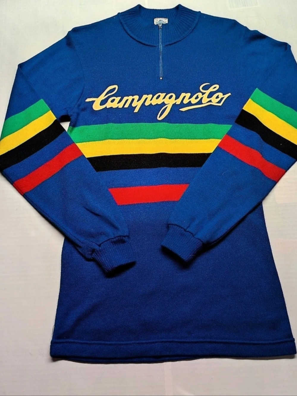 Vintage Pedal Power Campagnolo Striped Blue Cycling Jersey Size Large